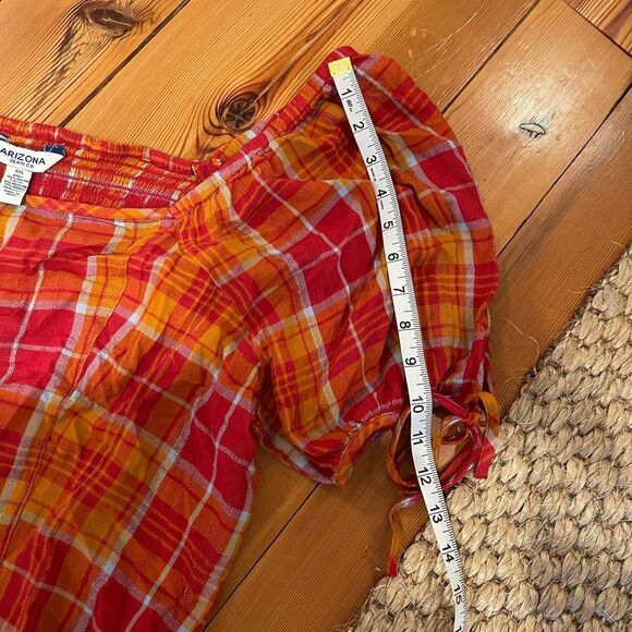 Arizona Jean Co plaid Smocked Crop Top large xl - Picture 10 of 11